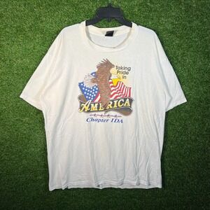 Vintage Taking Pride in America Eagle Graphic Tee Shirt 2XL Off‎ White 90s USA